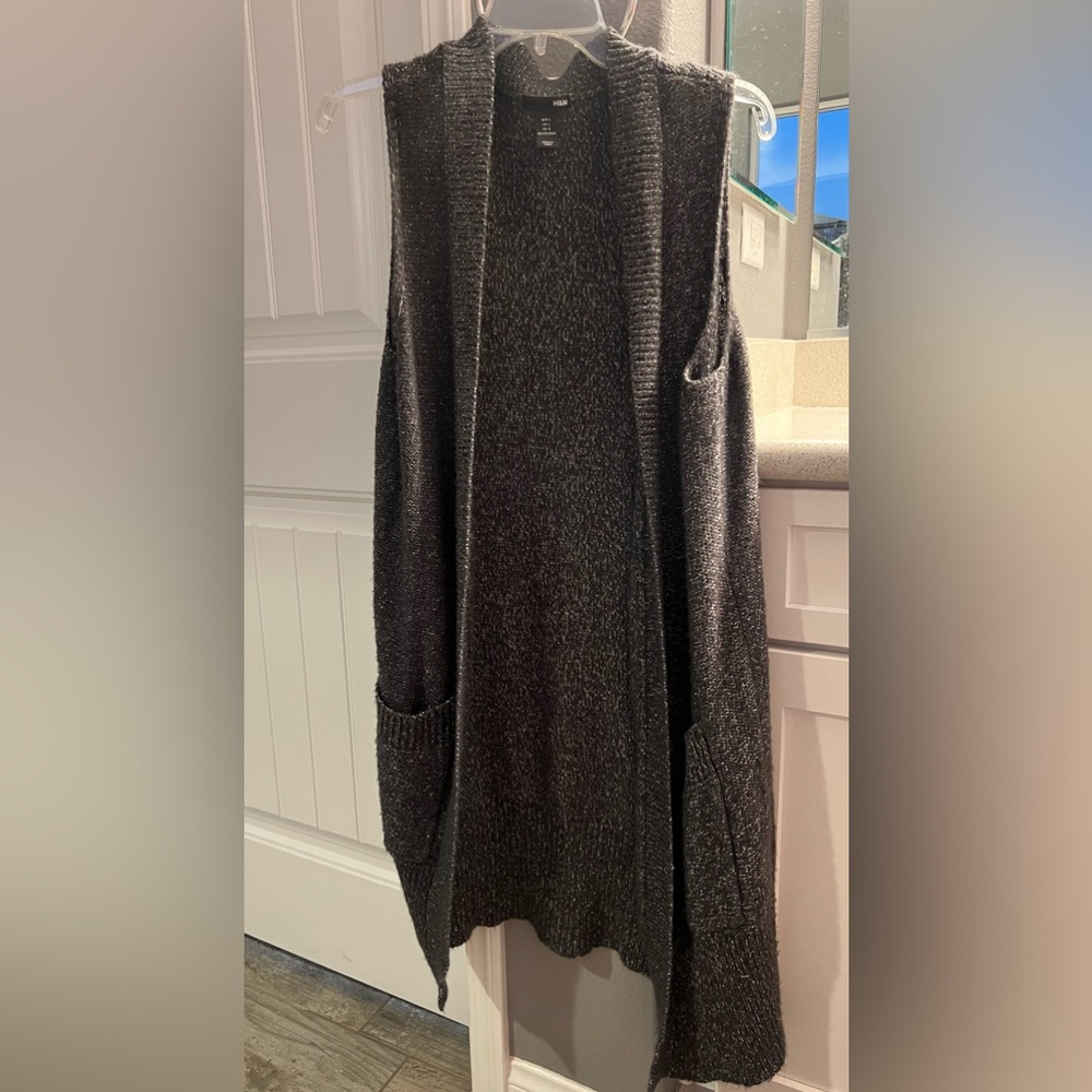 Long grey sweater vest with pockets